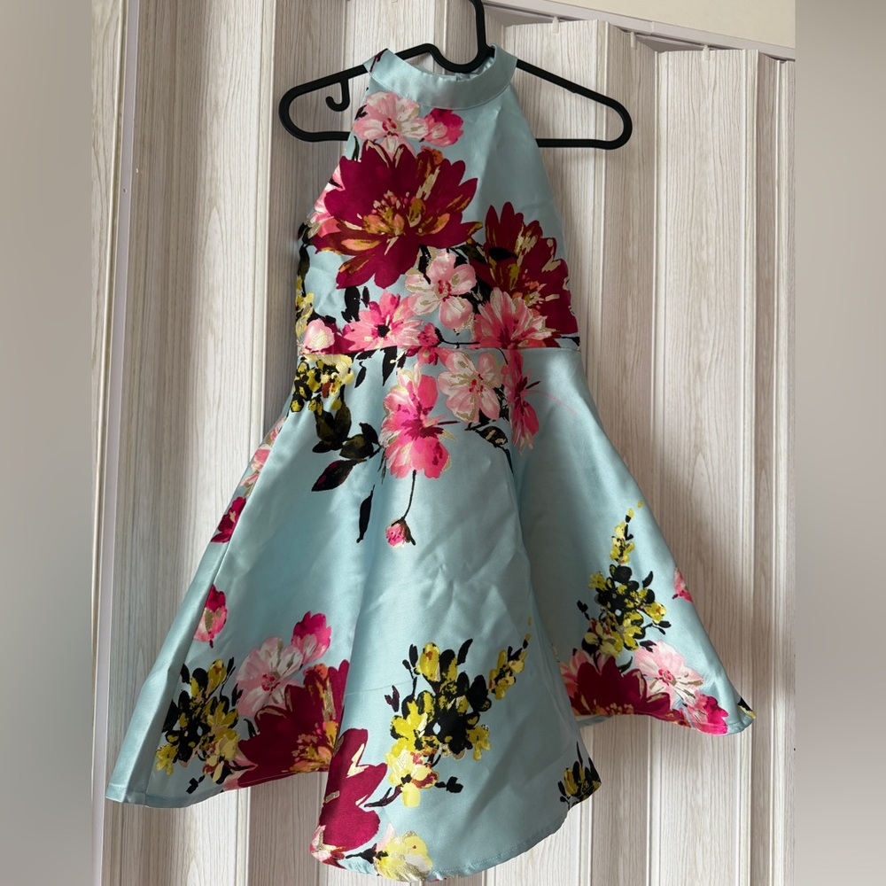 Girls Floral Party Dress Blue Pink | Formal Occasion | Size 10
